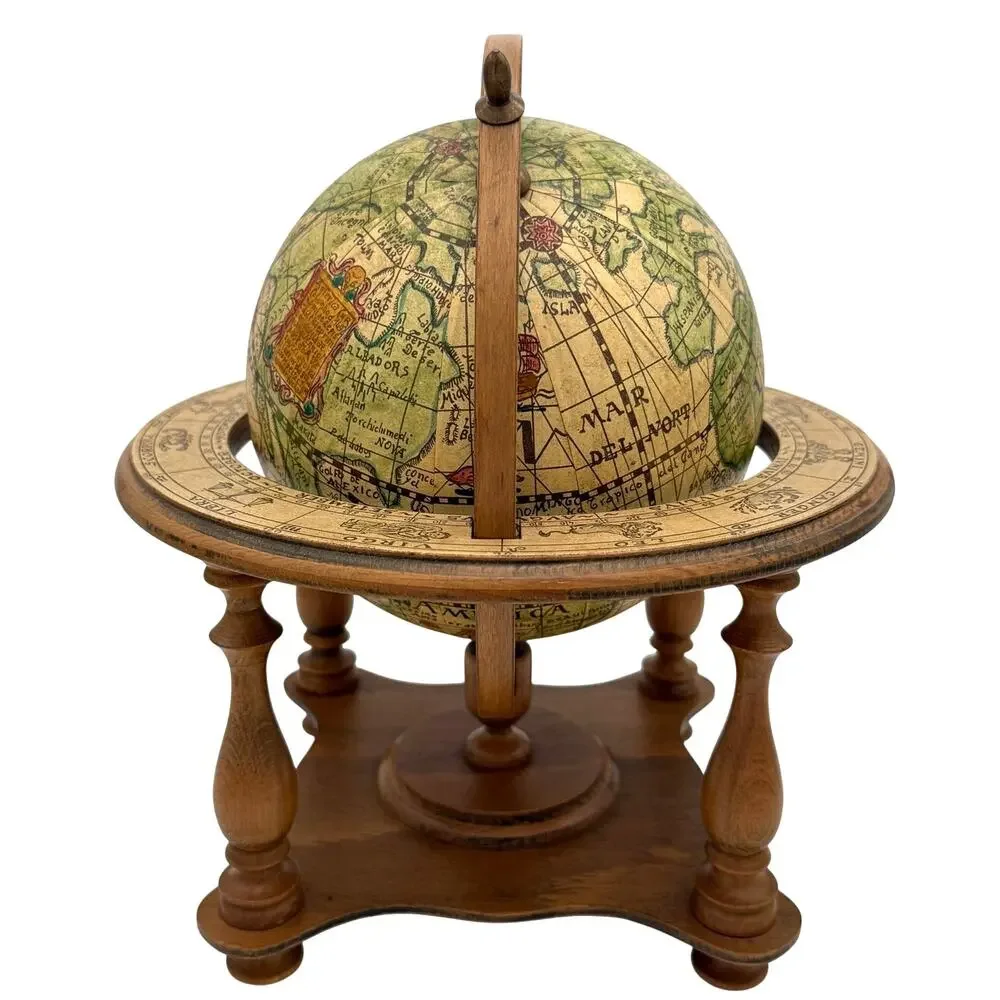 S. M. Olde World Globe Made in Italy Wood Stand Zodiac Vintage MCM Decor 11